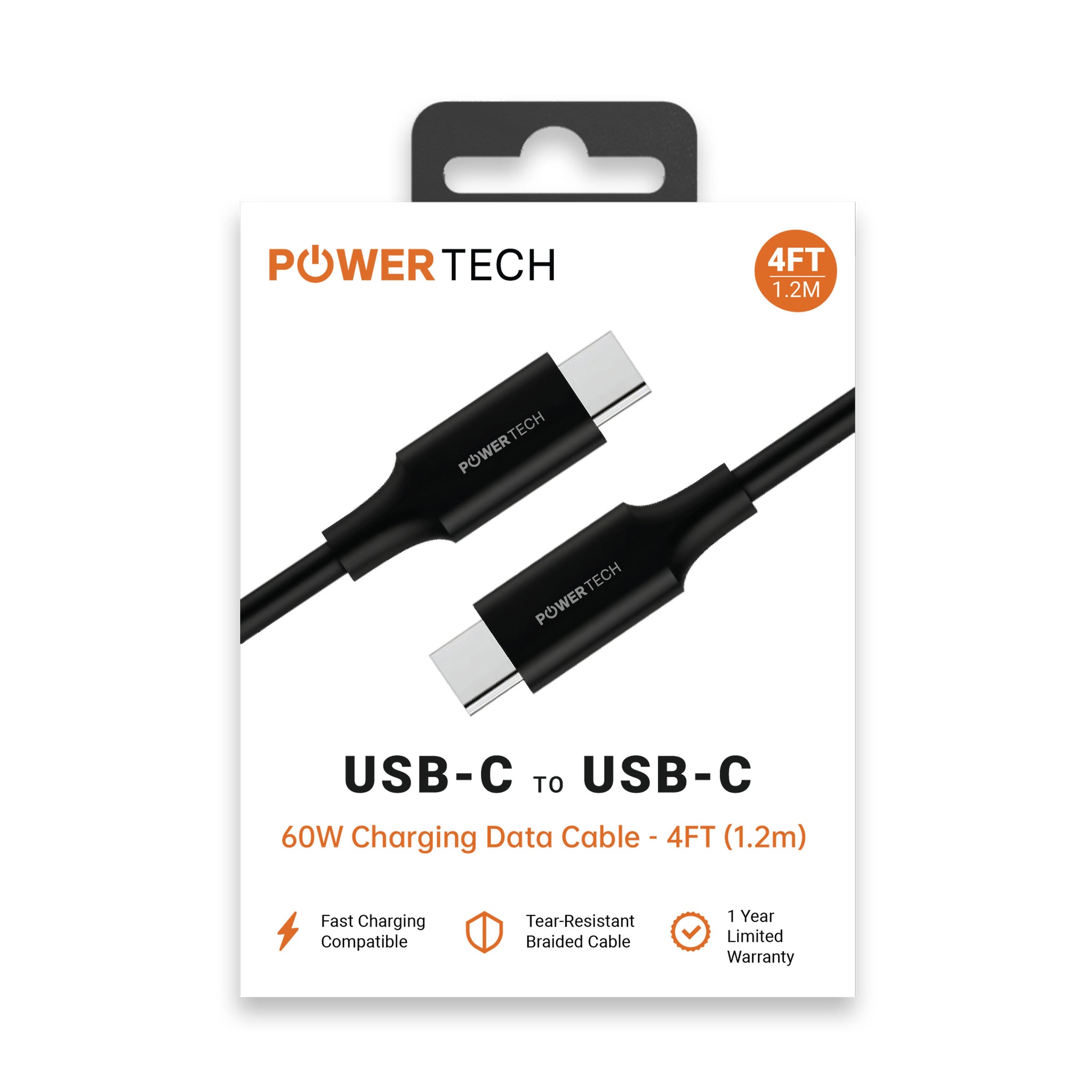 Powertech USB-C To USB-C 4ft Cable - Black
