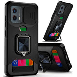 Premium Multi-Functional Card Magnetic Ring Stand Hybrid Camera Case Cover For Motorola Moto G Power 5G 2024 - Black