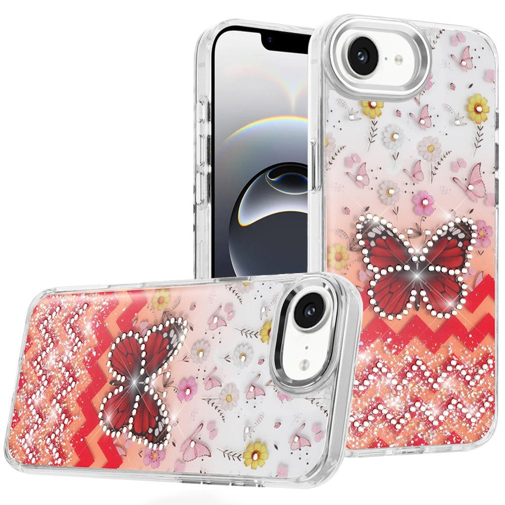 Premium Resin Epoxy Design Diamond Metal Edged Case For iPhone 16E / SE4 (2025) - F