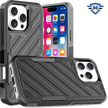 Metkase Noble Lined Shockproof Dual Layer Hybrid Case In Slide-Out Package For iPhone 16 Pro 6.3 Inch - Black/Grey