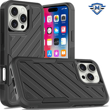 Metkase Noble Lined Shockproof Dual Layer Hybrid Case In Slide-Out Package For iPhone 16 Pro 6.3 Inch - Black/Black