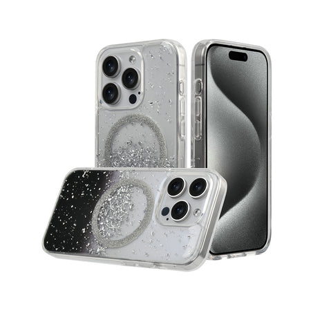 Metkase Glitter Transparent [Magnetic Circle] Shockproof Hybrid Case For Iphone 12 & Iphone 12 Pro - Silver/Black
