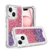 Premium Epoxy Sticker Glitter 3-In-1 Shockproof Transparent Hybrid Case For iPhone 13/14 - Hot Pink + Purple