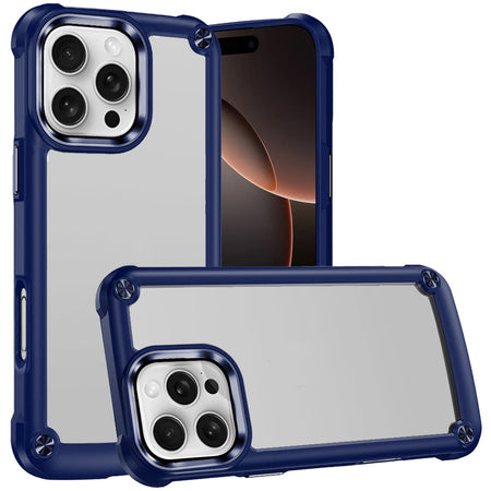 Premium Ultimate Casex Transparent Hybrid Case With Metal Buttons And Camera Edges For iPhone 16 Pro 6.3 Inch - Blue