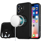 Premium Magnetic Ring Circle Camera Cap Kickstand Hybrid Uv Paint Matte Finish Case For iPhone 16 6.1 Inch - Black