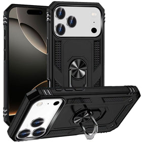 Premium Ring Magnetic Kickstand Hybrid Case Cover For iPhone 17 Pro Max - Black