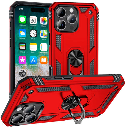 Premium Ring Magnetic Kickstand Hybrid Case Cover For iPhone 16 Pro Max 6.9 Inch - Red