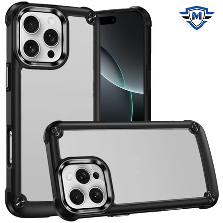 Metkase Ultimate Casex Transparent Hybrid Case With Metal Buttons And Camera Edges In Slide-Out Package For iPhone 16 Pro 6.3 Inch - Black