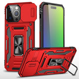 Premium Utter Tough Metal Ring Movable Camera Window Hybrid Case For iPhone 15 - Red