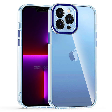 Premium Transparent Clear Hybrid Case With Matching Metal Buttons And Camera Protection For iPhone 15 - Dark Blue