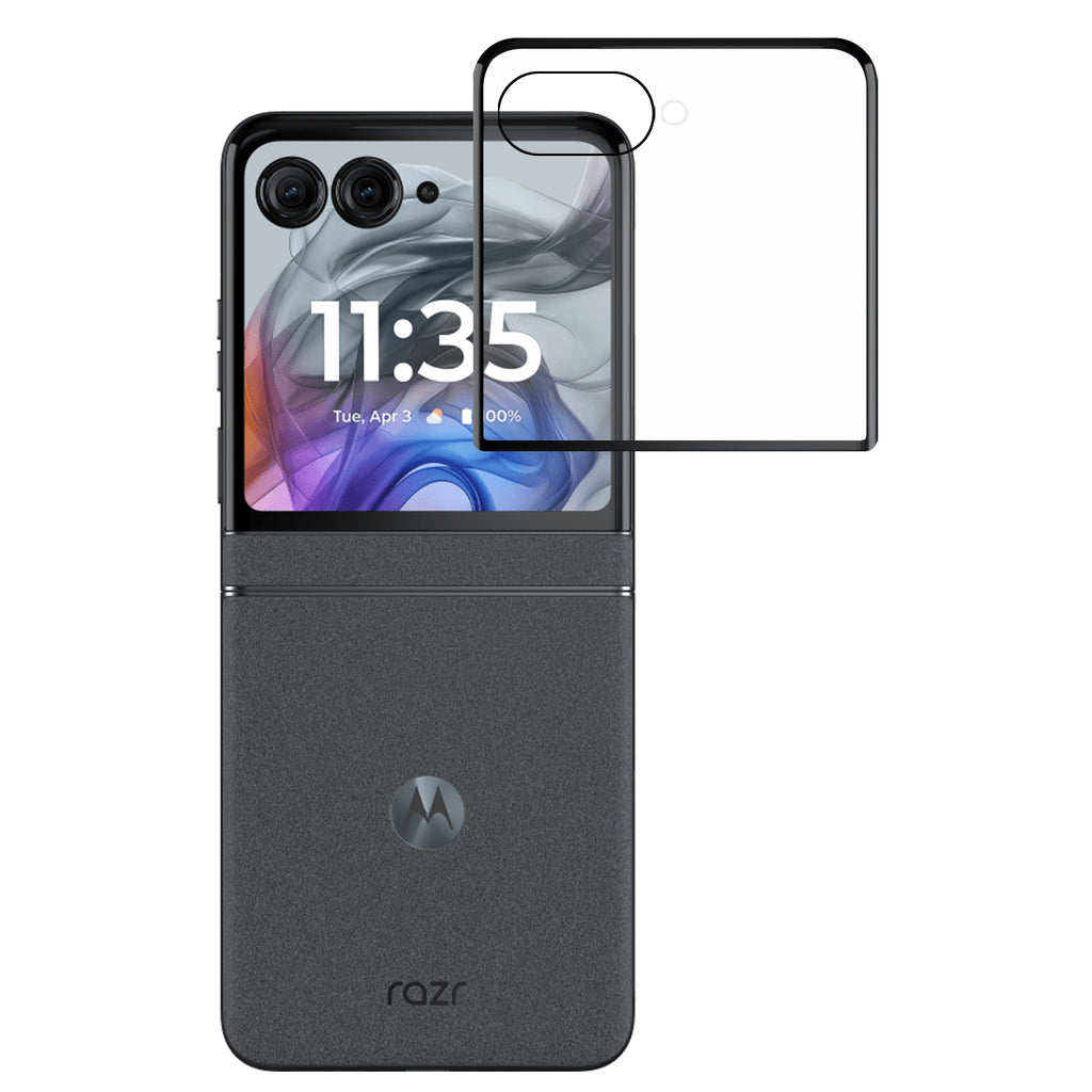 HR Premium Black Edged Tempered Glass Designed To Allow Full Functionality W/ Cover On For Motorola Razr 2024/2025/2026