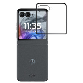 HR Premium Black Edged Tempered Glass Designed To Allow Full Functionality W/ Cover On For Motorola Razr 2024/2025/2026