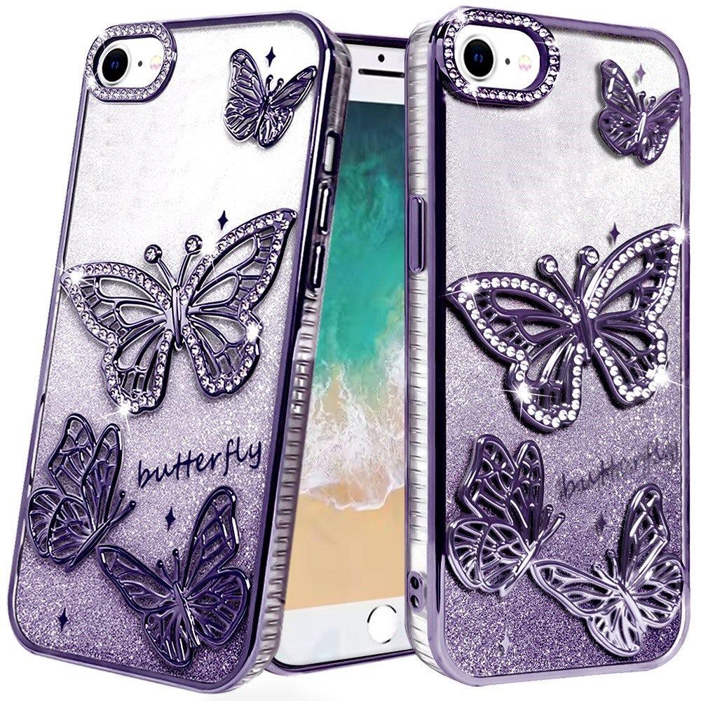 Premium Butterfly Freedom Shimmer Glitter Thick TPU Case For iPhone 16E / SE4 (2025) - Purple