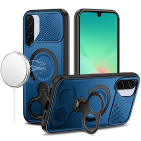 HR Premium Car Mount With 2-Ring Stand Hybrid Case For Samsung Galaxy A27 - Blue