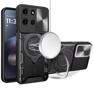 HR Premium Cd Texture Design Magnetic Car Mount Friendly Hq Hybrid Case For Moto G 5G 2025/2026 / G Play 2026 - Black