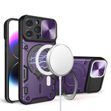 Premium Magnetic Ring Stand Classic Design Full Camera Protection Hybrid Case For iPhone 15 - Dark Purple