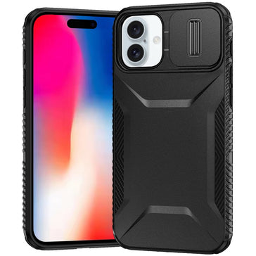 Premium Ultimate U Design Hybrid Case With Camera Window Covering For iPhone 16 6.1 Inch - Black