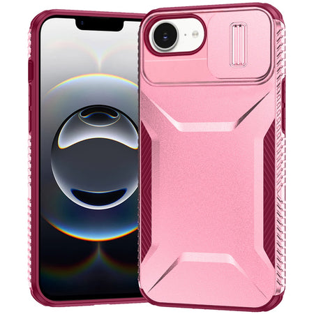 Premium Ultimate U Design Hybrid Case With Camera Window Covering for iPhone 16E (E Edition) / SE4 (2025) - Pink+Burgundy