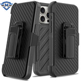 Metkase Holster Clip Noble Lined Shockproof Dual Layer Holster Hybrid Case For iPhone 15 Pro Max - Black/Black