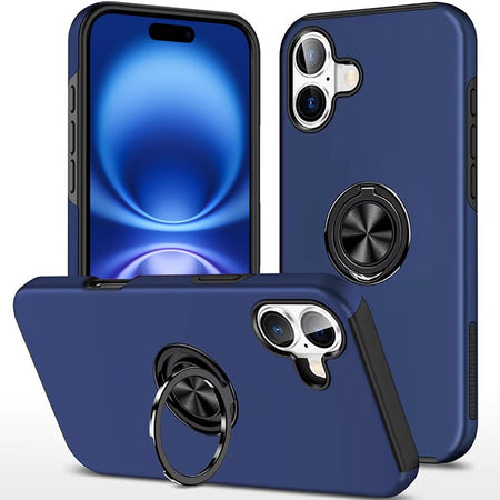 Premium Chief Oil Painted Magnetic Ring Stand Hybrid Case for iPhone 17 - Dark Blue