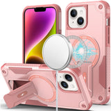 Premium Sturdy Bracket Kickstand Magnetic Hybrid Case For iPhone 13/14 - Pink