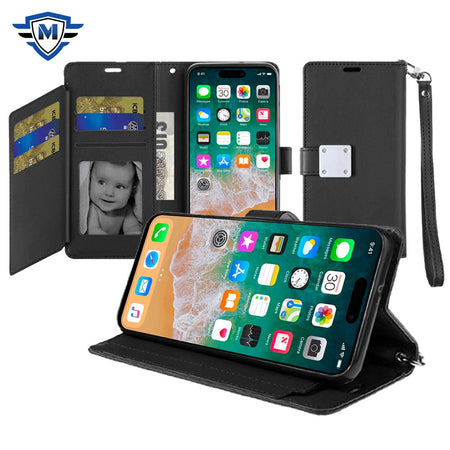 Metkase Wallet Id Card Holder Case Cover In Slide-Out Package For iPhone 16 Pro Max 6.9 Inch - Black