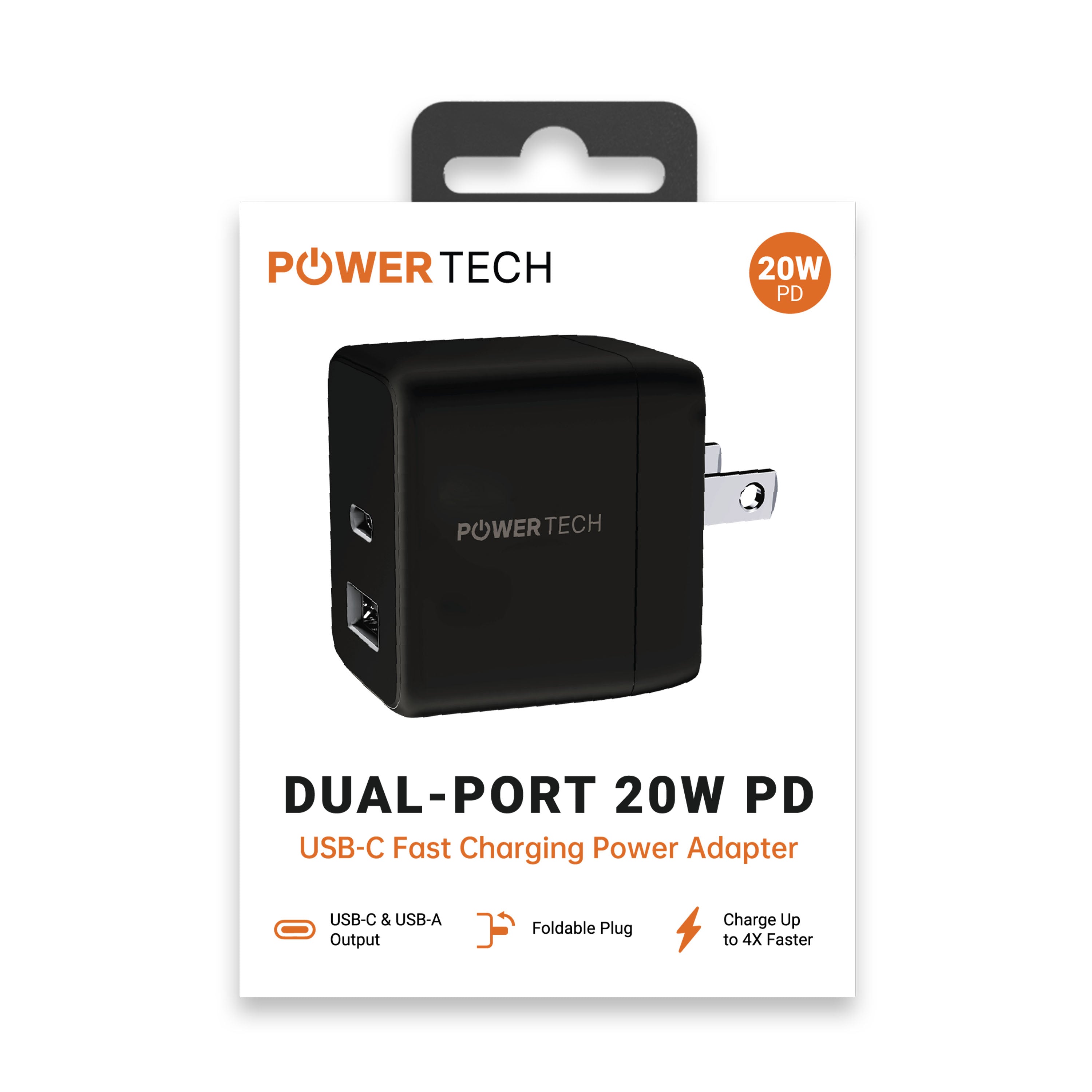 Powertech 20W PD Dual-Port USB-A & USB-C Wall Charger - Black