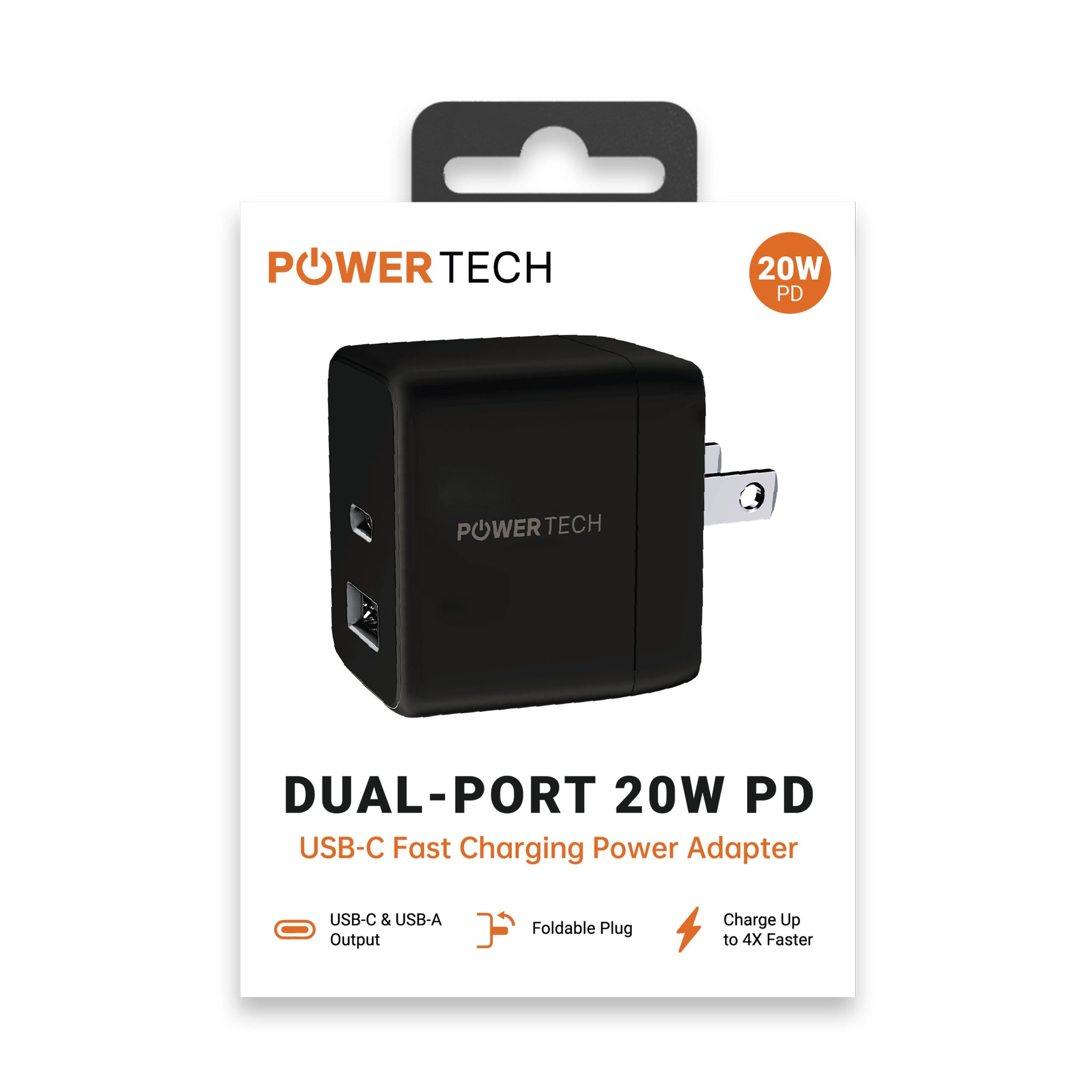Powertech 20W PD Dual-Port USB-A & USB-C Wall Charger - Black