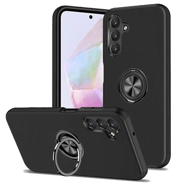 Premium Chief Oil Painted Magnetic Ring Stand Hybrid Case For Samsung Galaxy A36 - Black