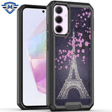 Metkase Premium Rank Design Fused Hybrid Case In Slide-Out Package For Samsung A35 5G - Dark Grunge Eiffel Tower Paris Sakura Flowers