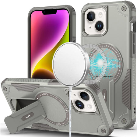 Premium Sturdy Bracket Kickstand Magnetic Hybrid Case For iPhone 13/14 - Grey