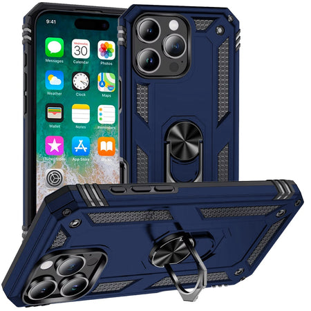 Premium Ring Magnetic Kickstand Hybrid Case Cover For iPhone 16 Pro Max 6.9 Inch - Blue