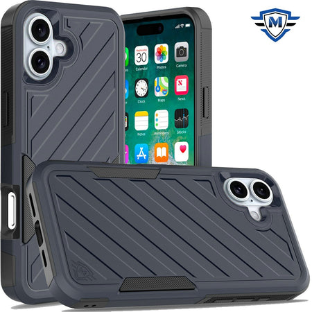 Metkase Noble Lined Shockproof Dual Layer Hybrid Case In Slide-Out Package For iPhone 16 Plus 6.7 Inch - Blue/Black