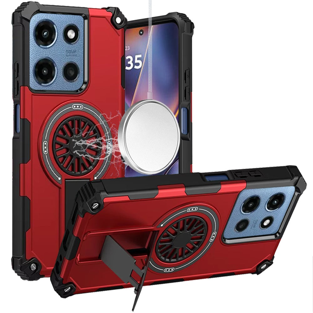 HR Premium Cd Texture Design Magnetic Car Mount Friendly Hq Hybrid Case For Moto G 5G 2025/2026 / G Play 2026 - Red