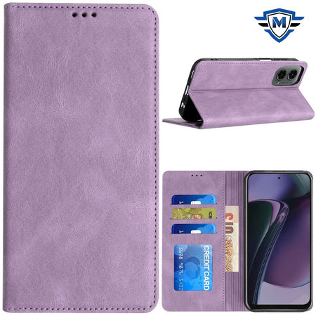 Metkase Wallet Pu Vegan Leather Id Card Money Holder With Magnetic Closure In Slide-Out Package For Motorola Moto G Stylus 5G 2024 - Dark Purple