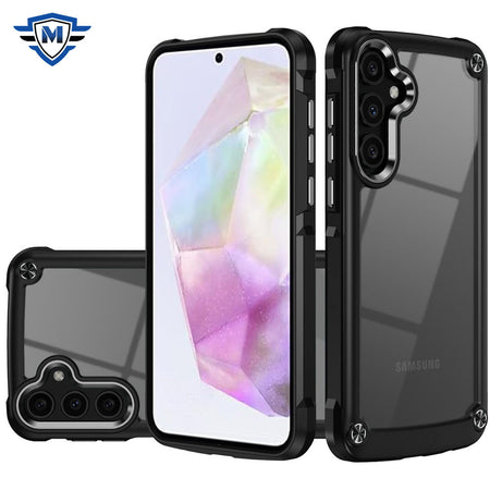 Metkase Ultimate Casex Transparent Hybrid Case With Metal Buttons And Camera Edges For Samsung Galaxy A36 - Black