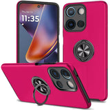 Premium Chief Oil Painted Magnetic Ring Stand Hybrid Case Cover For Motorola Moto G 5G 2025 - Hot Pink