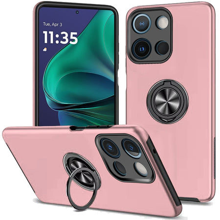 Premium Chief Oil Painted Magnetic Ring Stand Hybrid Case Cover For Moto G Stylus 5G 2025 - Pink