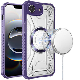 Premium [Magnetic Circle] CD Pattern Transparent Rugged Hybrid Case For iPhone 16E/SE4/ 17e - Purple