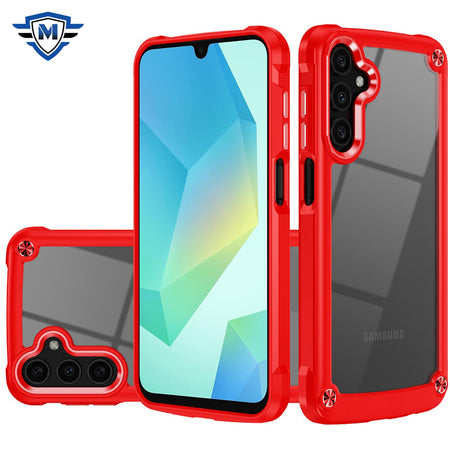 Metkase Ultimate Casex Transparent Hybrid Case With Metal Buttons And Camera Edges For Samsung A16 5G - Red