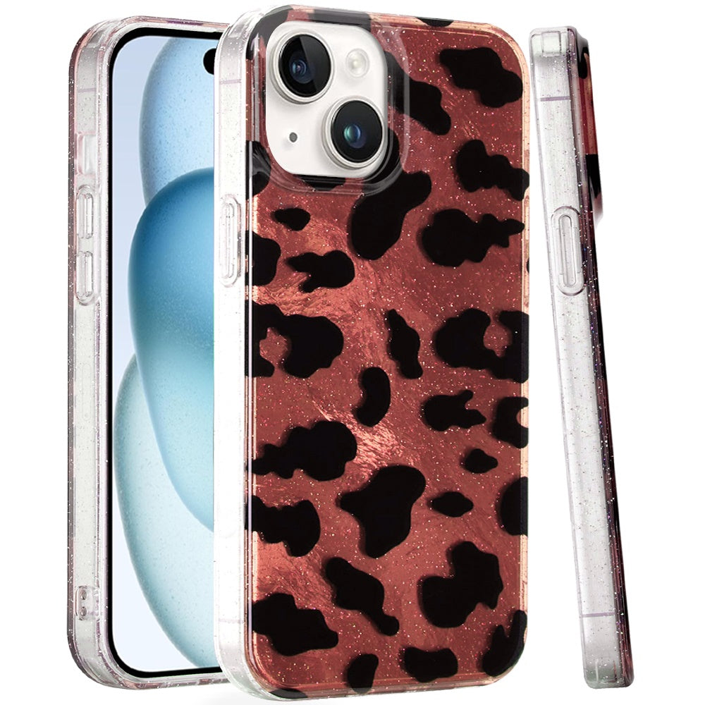 Premium Glitter Double Layer Design IMD TPU Case For iPhone 15 - Beauty Leopard