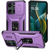 Premium Complete Magnetic Metal Ring Stand Camera Protection Hybrid Case For Moto G Stylus 5G 2025 - Dark Purple