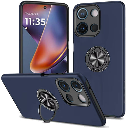 Premium Chief Oil Painted Magnetic Ring Stand Hybrid Case Cover For Motorola Moto G 5G 2025 - Dark Blue