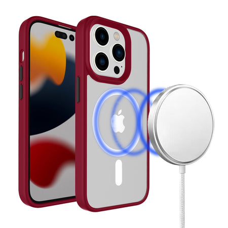 Premium Core [Magnetic Circle] Colorful Buttons Thick 2mm Hybrid Case For iPhone 14 / iPhone 13 - Red