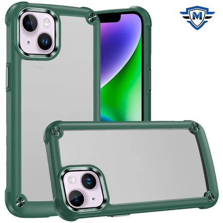 Metkase Ultimate Casex Transparent Hybrid Case With Metal Buttons And Camera Edges In Slide-Out Package For iPhone 13/14 - Might Green