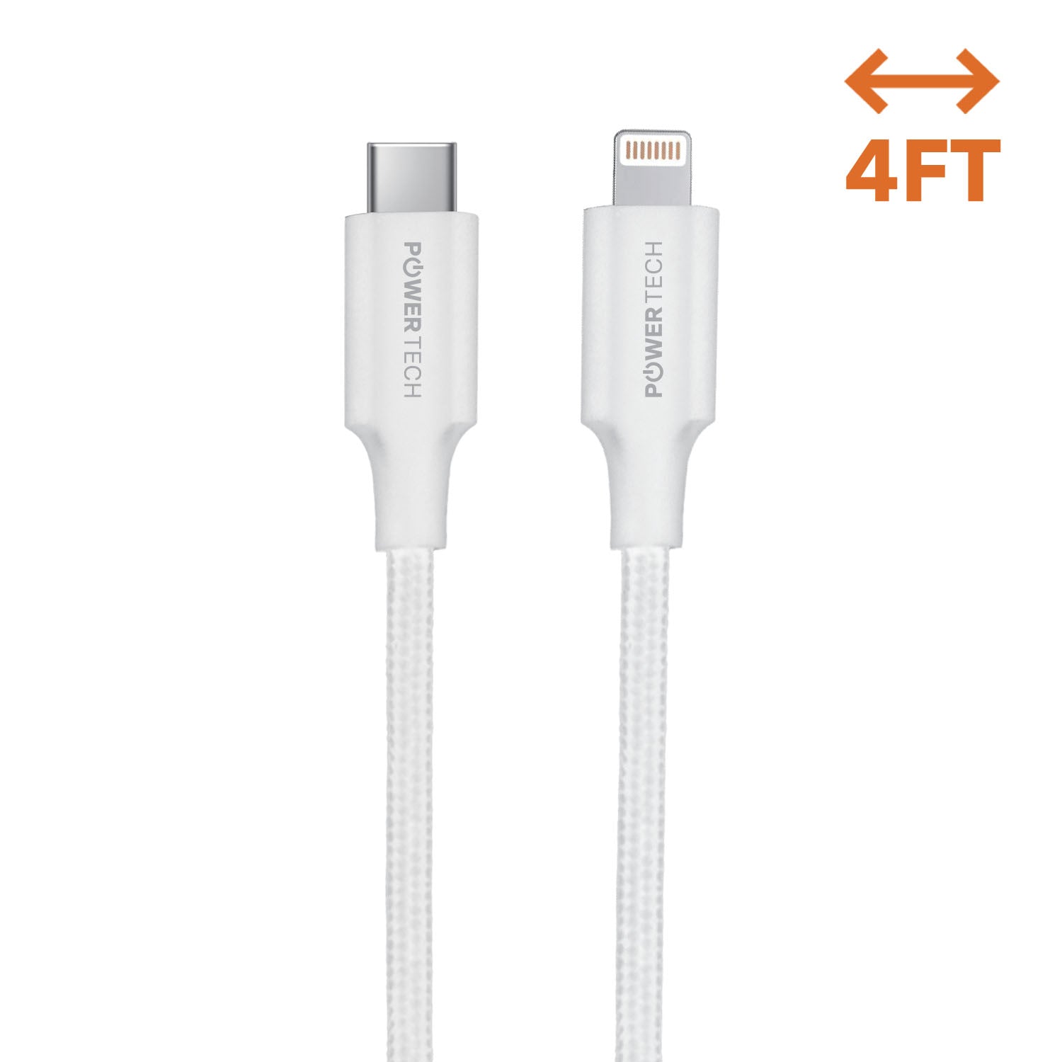 Powertech USB-C To Lightning 4' Cable - White