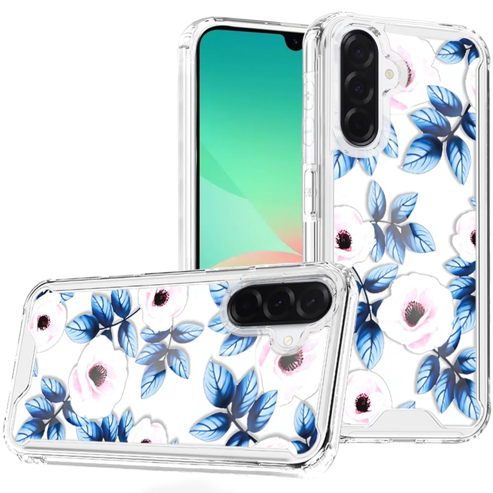 HR Premium Beautiful Tpu Designs Case For Samsung Galaxy A27 - Blue Leaves And Pink Florals