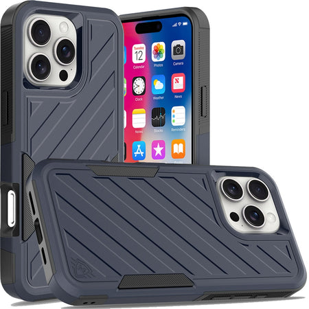 Premium Noble Lined Shockproof Dual Layer Hybrid Case For iPhone 16 Pro 6.3 Inch - Blue/Black