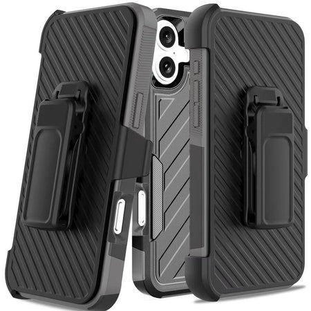 Premium Noble Lined Shockproof Dual Layer Hybrid Case For iPhone 16 Plus 6.7 Inch - Black/Grey