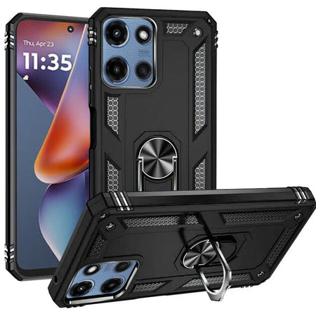 Premium Ring Magnetic Kickstand Hybrid Case For Motorola Moto G 5G 2025 - Black